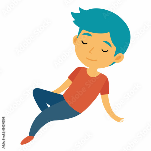Peaceful Boy Illustration Serene Child's Pose, Relaxed and Calm