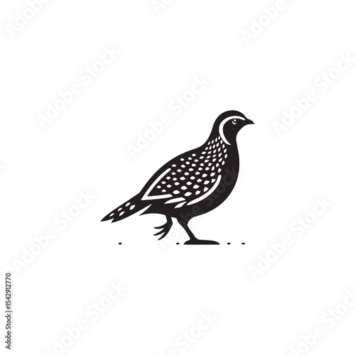 Graceful Quail Silhouette Vector Art – Small Game Bird with Curved Topknot and Rounded Body, Minimalist Black Outline for Rustic Decor, Hunting Themes, and Nature Graphics

