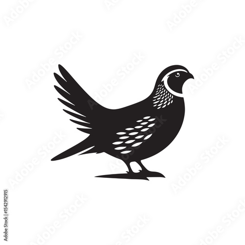 Graceful Quail Silhouette Vector Art – Small Game Bird with Curved Topknot and Rounded Body, Minimalist Black Outline for Rustic Decor, Hunting Themes, and Nature Graphics

