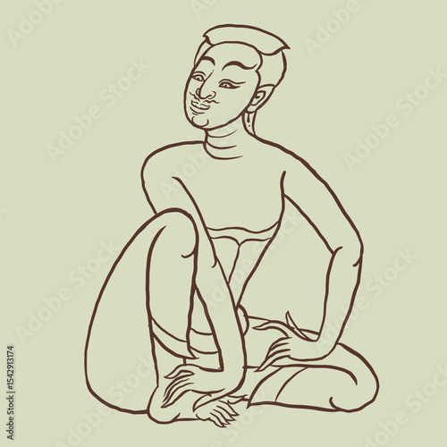 human in Thai art posing vector for illustration card decoration