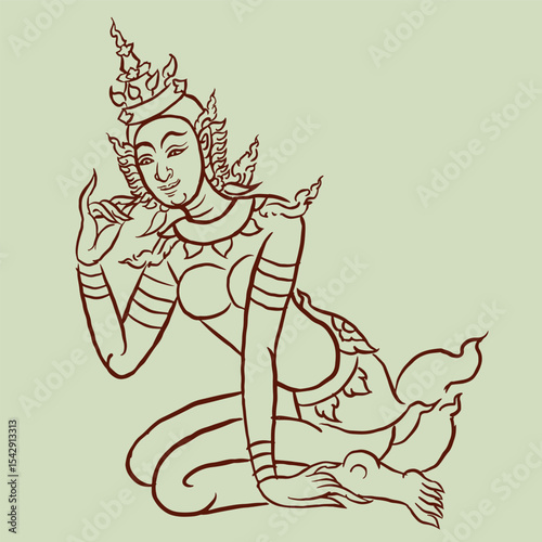 angel in Thai art posing vector for illustration card decoration