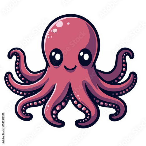 A Cute Cartoon Octopus Illustration with a Friendly Expression and Detailed Design