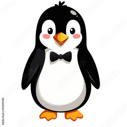 Charming cartoon penguin illustration with a bow tie isolated on a black background