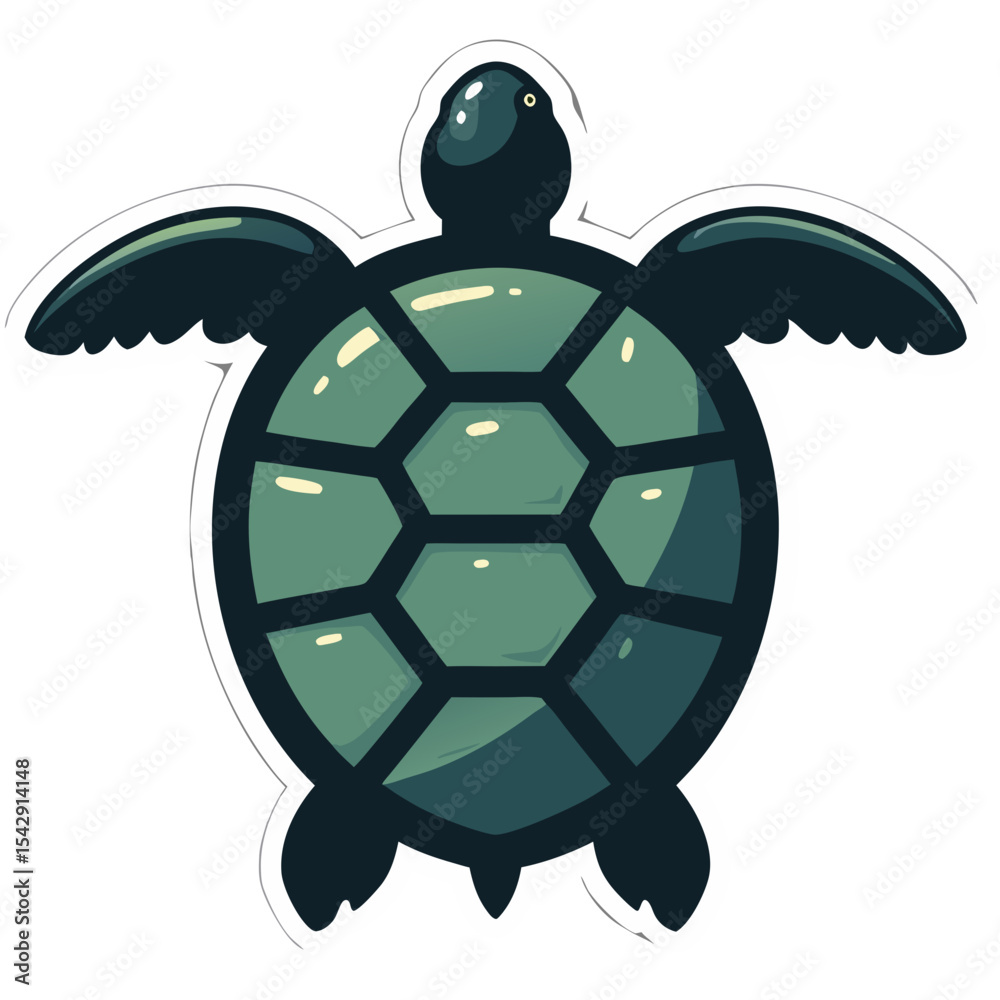 Fototapeta premium Illustration of a stylized sea turtle with a dark green and black color scheme