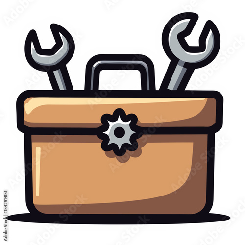 Cartoon toolbox illustration with wrenches and black background for repair and maintenance