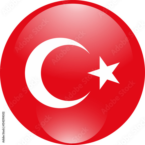 Turkey flag in round style. Turkish flag icon. Official standard colors. Round or circle flag. 3D illustration. Suitable for web, infographic, UI, UX, and international symbol use