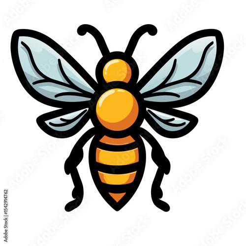 Cartoon Bee Illustration with Outline, Vector Logo Design, Isolated on Black Backdrop