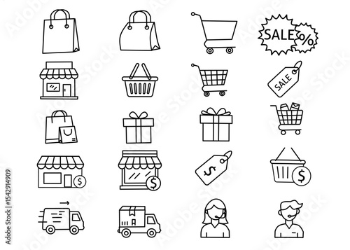 Online Shopping Line Icons. Pixel perfect. Editable stroke.