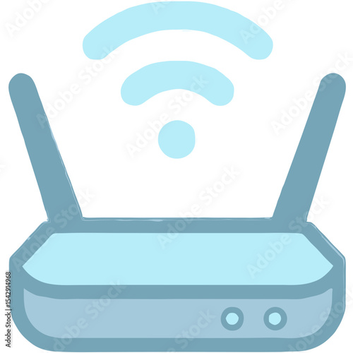 Iconic illustration of a WiFi router with signal waves against a black background