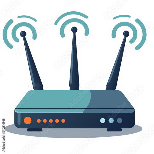Illustration of a Wireless Router with Three Antennas on a Black Background