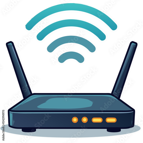 Illustration of a wireless router with wifi signal waves broadcasting over the internet