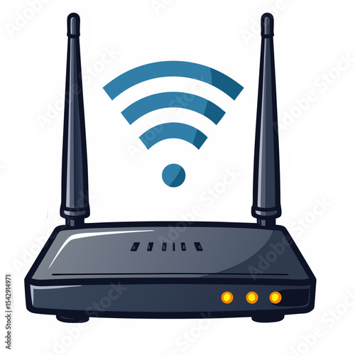 Illustration of a wireless router emitting wifi signal, internet connection concept