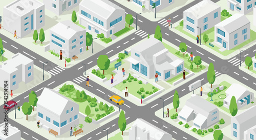 Urban neighborhood scene with streets and buildings for design and planning vector illustration