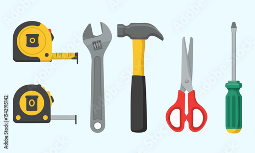 Essential Home Improvement and DIY Hand Tools Collection. A clear illustration of essential hand tools for home improvement and DIY tasks.
