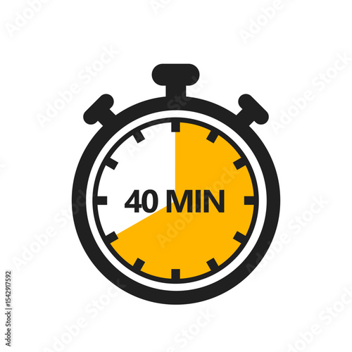 40 Minute Timer Icon in a Modern Flat Style. A Clock, Stopwatch, or Chronometer Displaying a Forty Minute Mark. Ideal for Cooking Duration or Countdown Display
