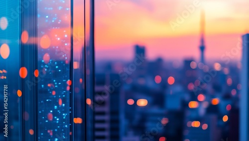 High-Rise Business Office with Minimal Focus. Glass Wall Exterior in Urban Context