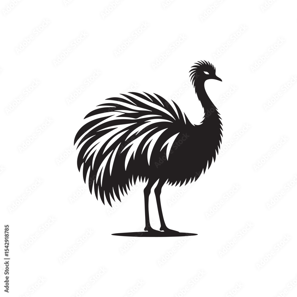 Fototapeta premium Elegant Rhea Vector Silhouette Illustration – Bold Ostrich-Like Bird with Graceful Stance, Minimalist Design Ideal for Grassland Themes, Animal Graphics, Educational Prints, and Rustic Artwork