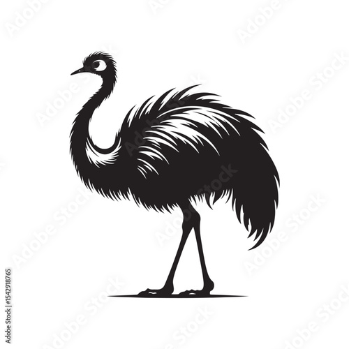Elegant Rhea Vector Silhouette Illustration – Bold Ostrich-Like Bird with Graceful Stance, Minimalist Design Ideal for Grassland Themes, Animal Graphics, Educational Prints, and Rustic Artwork