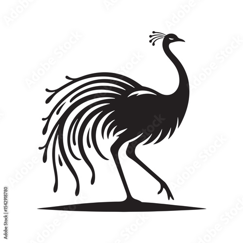 Elegant Rhea Vector Silhouette Illustration – Bold Ostrich-Like Bird with Graceful Stance, Minimalist Design Ideal for Grassland Themes, Animal Graphics, Educational Prints, and Rustic Artwork