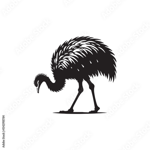 Elegant Rhea Vector Silhouette Illustration – Bold Ostrich-Like Bird with Graceful Stance, Minimalist Design Ideal for Grassland Themes, Animal Graphics, Educational Prints, and Rustic Artwork