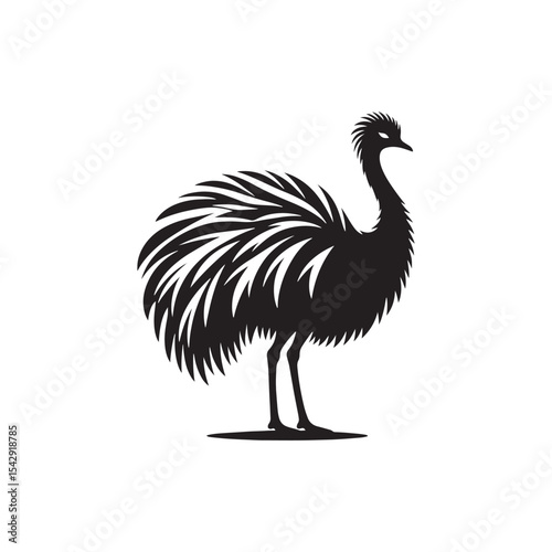 Elegant Rhea Vector Silhouette Illustration – Bold Ostrich-Like Bird with Graceful Stance, Minimalist Design Ideal for Grassland Themes, Animal Graphics, Educational Prints, and Rustic Artwork