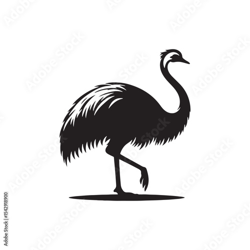 Majestic Rhea Silhouette Vector Art – Tall Flightless Bird Design with Long Legs and Neck, Minimal Black Outline Perfect for South American Wildlife, Nature Logos, and Decor

