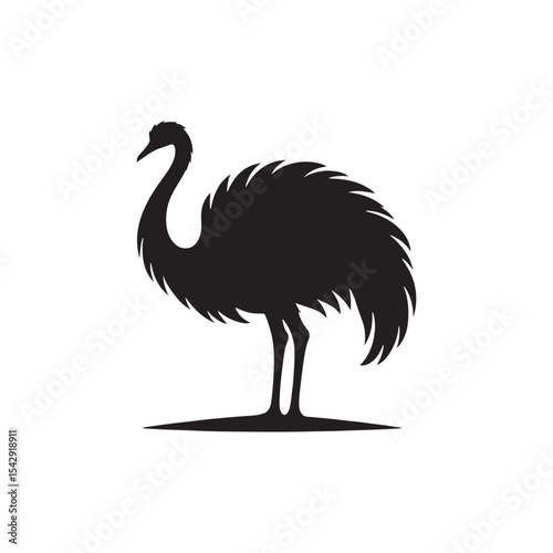 Majestic Rhea Silhouette Vector Art – Tall Flightless Bird Design with Long Legs and Neck, Minimal Black Outline Perfect for South American Wildlife, Nature Logos, and Decor

