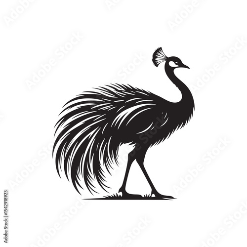 Majestic Rhea Silhouette Vector Art – Tall Flightless Bird Design with Long Legs and Neck, Minimal Black Outline Perfect for South American Wildlife, Nature Logos, and Decor

