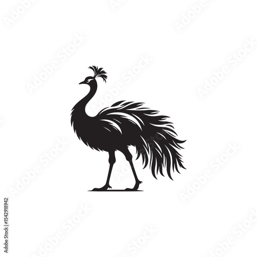 Majestic Rhea Silhouette Vector Art – Tall Flightless Bird Design with Long Legs and Neck, Minimal Black Outline Perfect for South American Wildlife, Nature Logos, and Decor

