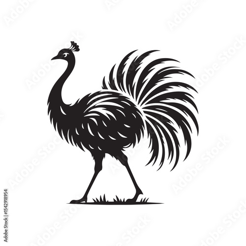 Majestic Rhea Silhouette Vector Art – Tall Flightless Bird Design with Long Legs and Neck, Minimal Black Outline Perfect for South American Wildlife, Nature Logos, and Decor

