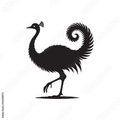 Majestic Rhea Silhouette Vector Art – Tall Flightless Bird Design with Long Legs and Neck, Minimal Black Outline Perfect for South American Wildlife, Nature Logos, and Decor

