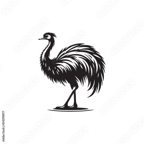 Majestic Rhea Silhouette Vector Art – Tall Flightless Bird Design with Long Legs and Neck, Minimal Black Outline Perfect for South American Wildlife, Nature Logos, and Decor

