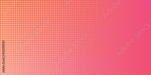 Pink orange polka dots gradient halftone background. Pop art cartoon dot texture with comic graphic design, Horizontal abstract pattern wall for cover digital technology.