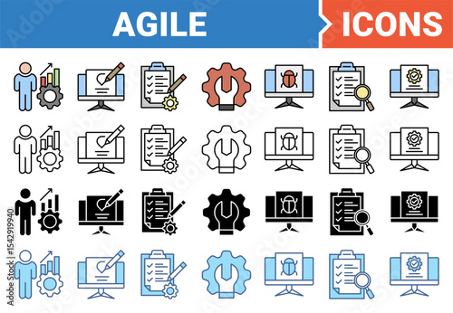 Agile development software banner icon set with multiple style. 