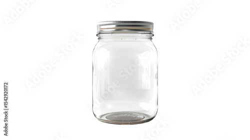 Empty glass mason jar with metal lid against a black background ideal for food product packaging design or mockup