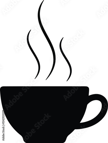 Minimal coffee cup icon with steam lines. Flat design in black on white background. Perfect for cafe branding and t-shirt print