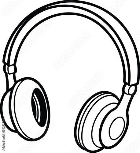 Simple Line Art Illustration of Headphones on a White Background