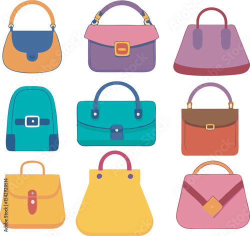 A vibrant collection featuring diverse women's fashion handbags in multiple styles and colors, perfect for every stylish occasion.
