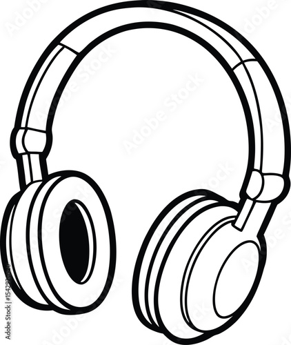 Stylized black and white illustration of over ear headphones for listening