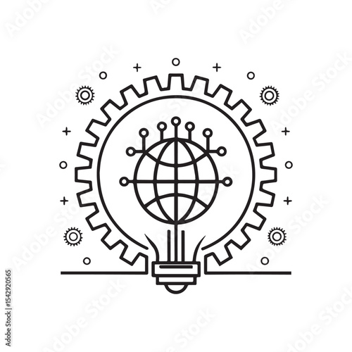 Artificial Intelligence Symbol with Laptop. Black outline icon for AI Head and Laptop