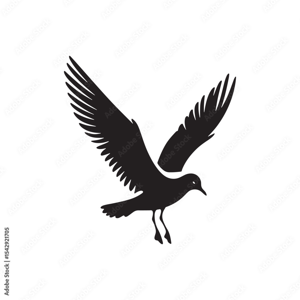 Obraz premium Elegant Seagull Vector Silhouette Design – Bold Marine Bird with Spread Wings and Sleek Form, Ideal for Seaside Graphics, Nature Prints, Harbor Signs, and Coastal Branding