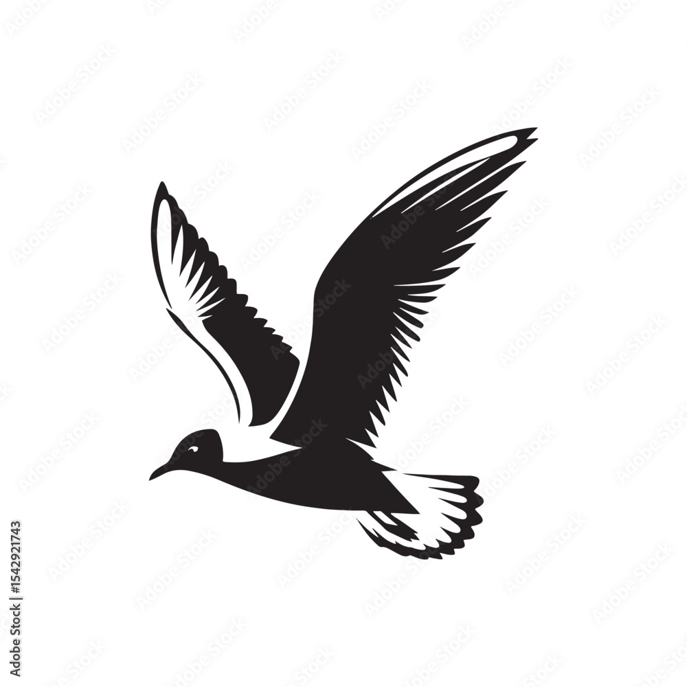 Obraz premium Elegant Seagull Vector Silhouette Design – Bold Marine Bird with Spread Wings and Sleek Form, Ideal for Seaside Graphics, Nature Prints, Harbor Signs, and Coastal Branding