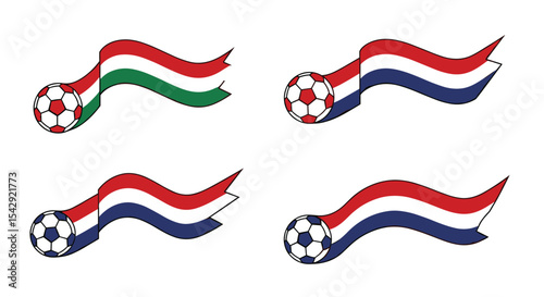 Football flags and banners with stripes with football soccer ball as element