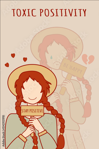 Toxic Positivity Concept Illustration – Smiling Outside, Hurting Inside