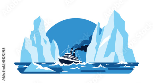 Ocean Travel in the Arctic Seas Exploration and Navigating Through Ice Floes Landscape