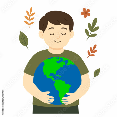 Kid hands holding Earth globe. Earth Day, World Environment Day concept. Sustainable ecology and environment conservation concept design. Vector illustration.