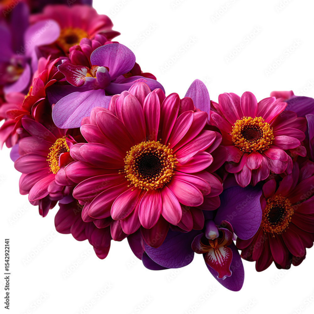 Fototapeta premium Pink daisy and orchid lei, delicate and colorful, isolated on transparent background
