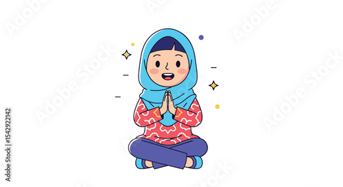Illustrative Representation of a Young Muslim Girl Praying During Ramadan Peaceful and Joyful Celebration