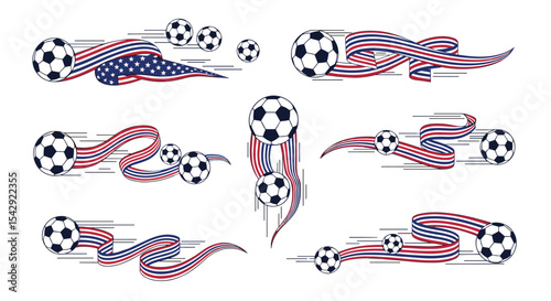 Patriotic Soccer Balls and Ribbons Clip Art for Fourth of July Celebrations