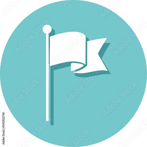 Vector White Flag Illustration on Light Teal Circle with Minimalist Flat Design and Elegant Shadow Effect